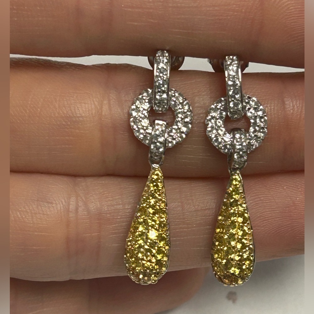 Suzy Levian Sterling Yellow Sapphire White Sapphire Teardrop Dangle Earrings NWT